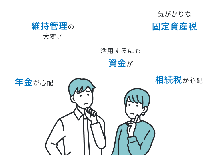 維持管理の大変さ 年金が心配 活用するにも資金が 気がかりな固定資産税 相続税が心配